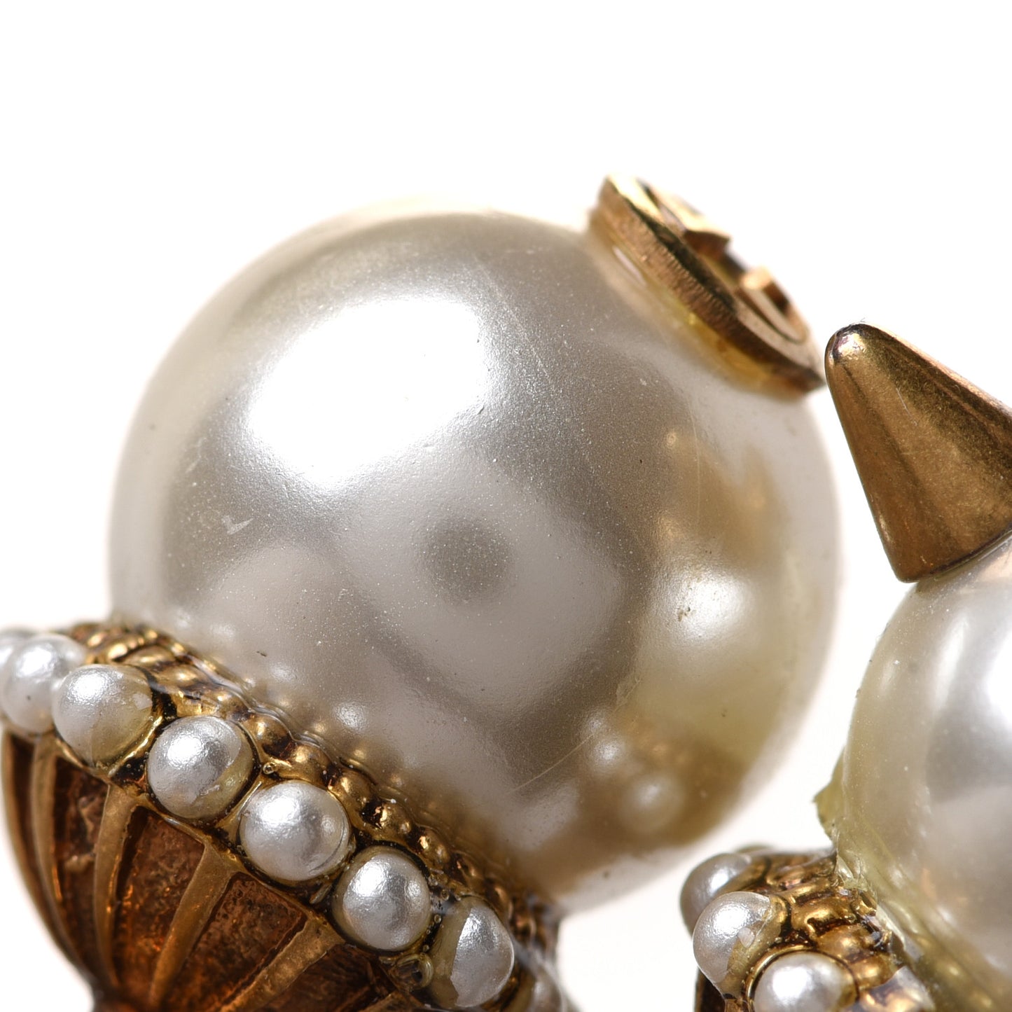 Metal Pearl Studded Ring S Aged Gold