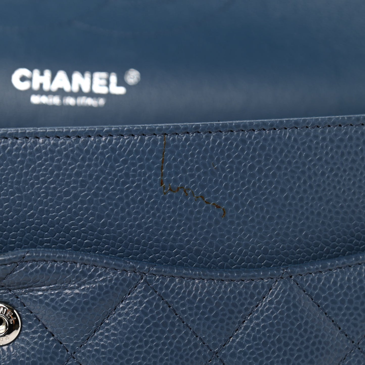 Caviar Quilted Jumbo Double Flap Navy Blue