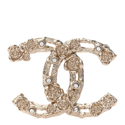 Chanel Metal Crystal Camellia CC Brooch Light Gold 1 of 4