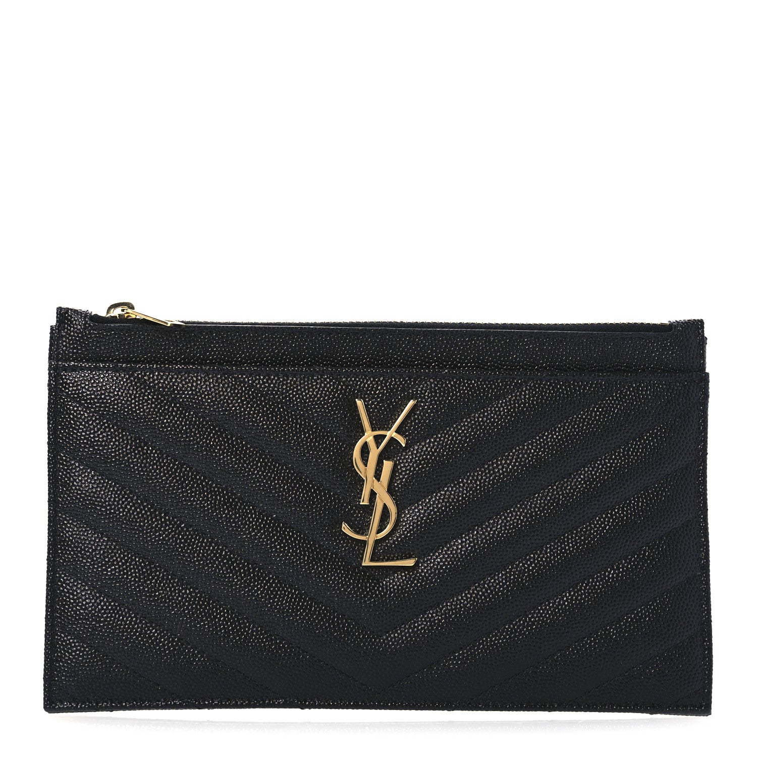 Saint Laurent Grain De Poudre Chevron Monogram Bill Pouch Black 1 of 8