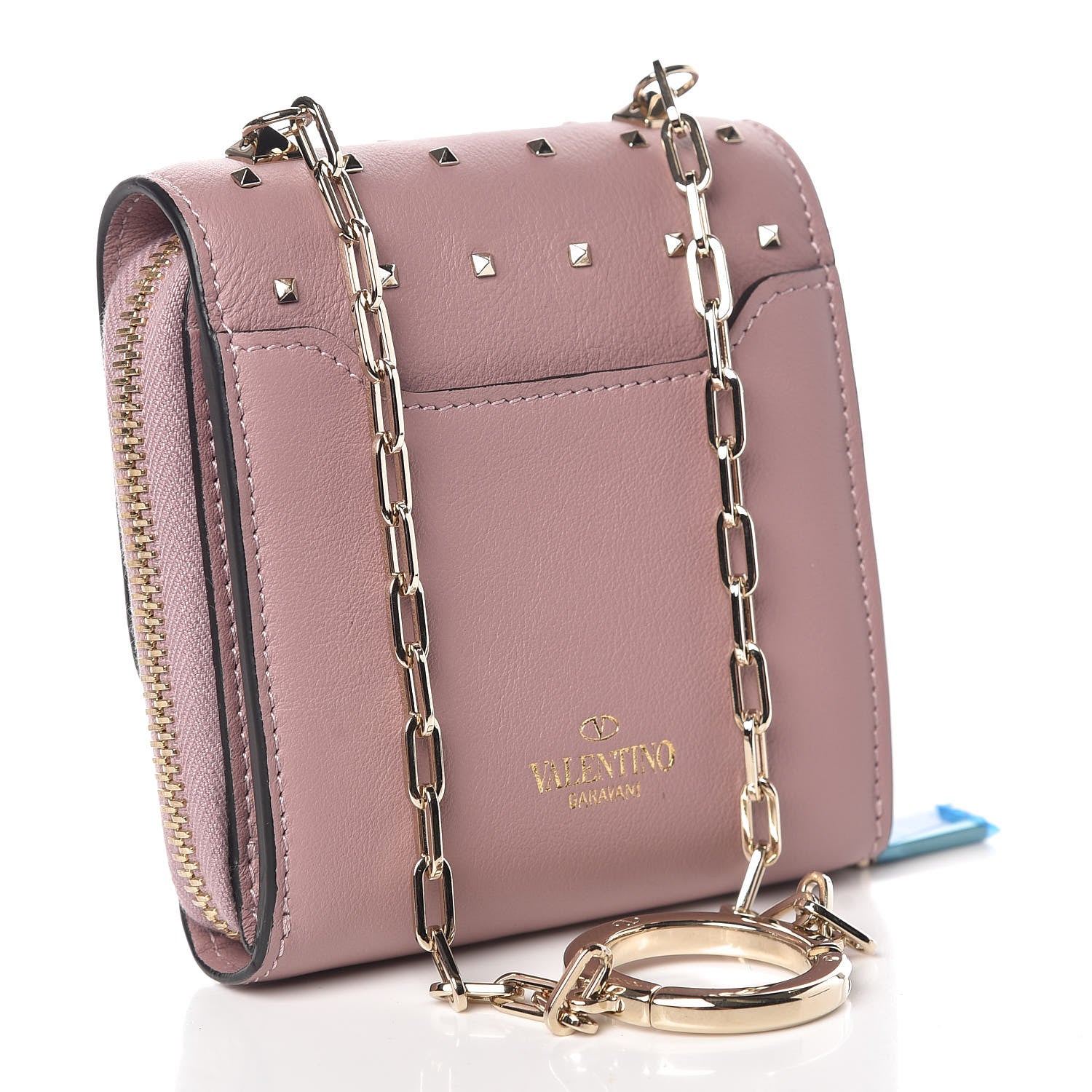 Valentino Garavani Calfskin Rockstud Carry Secrets Compact Wallet With Chain Lipstick 3 of 8