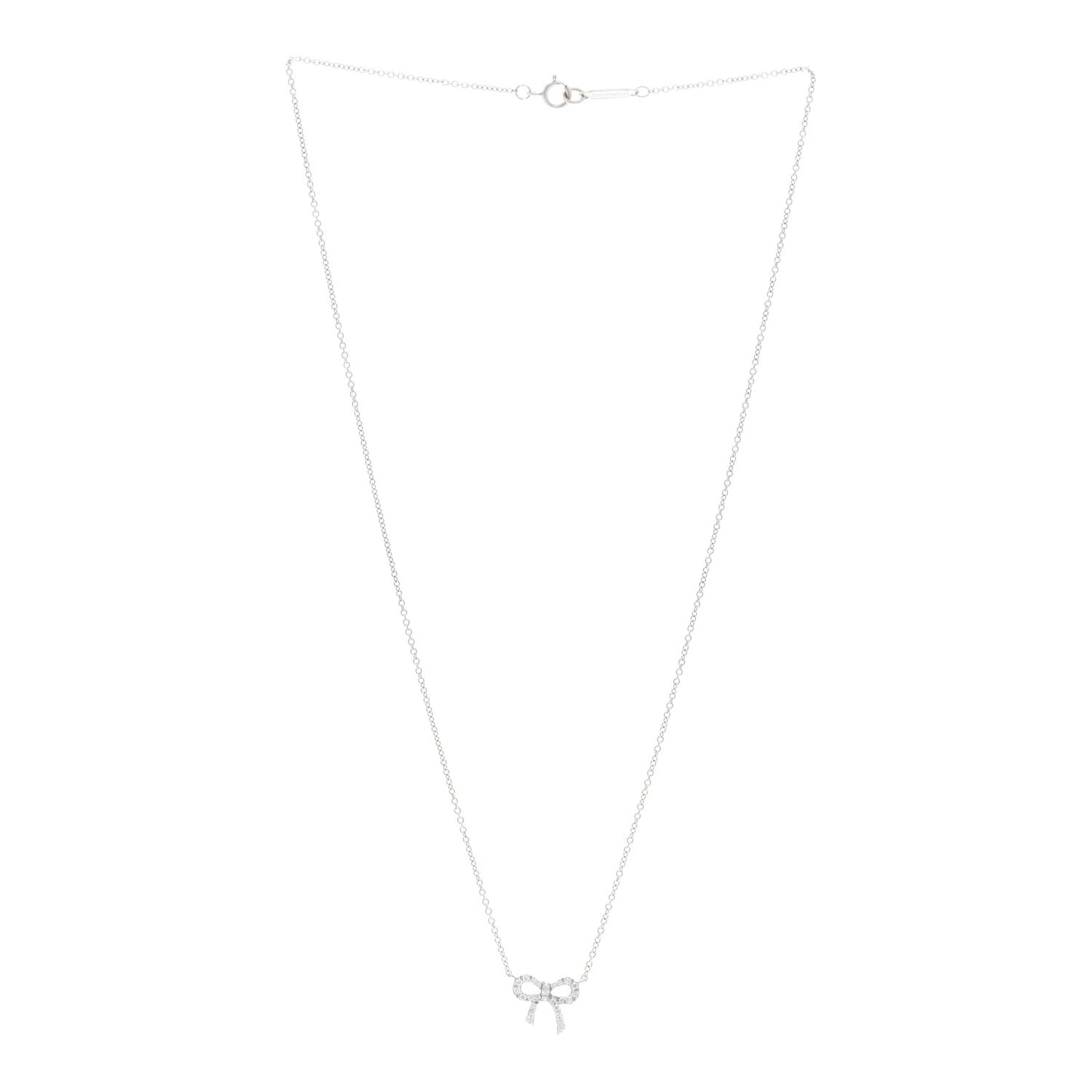 18K White Gold Diamond Mini Bow Pendant Necklace