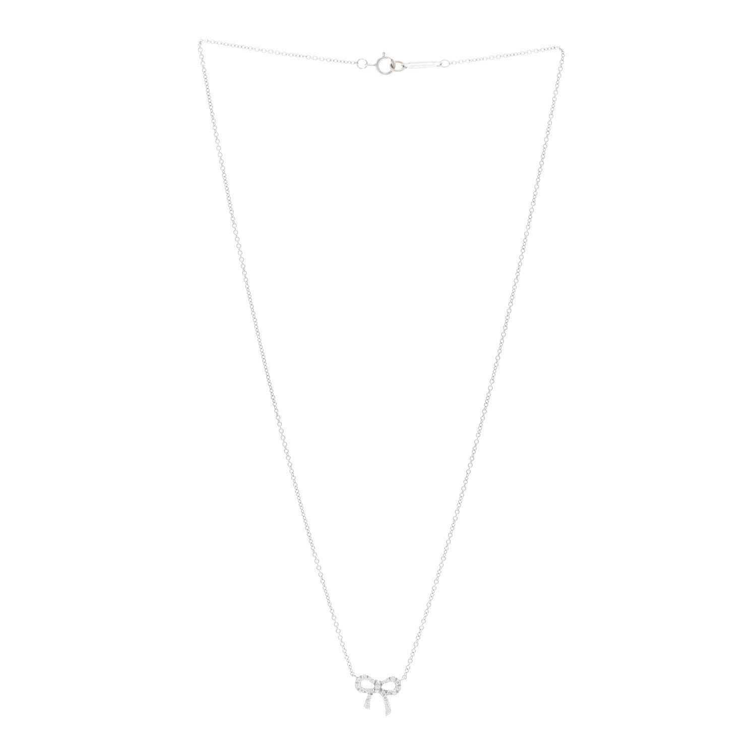 Tiffany 18K White Gold Diamond Mini Bow Pendant Necklace 3 of 5