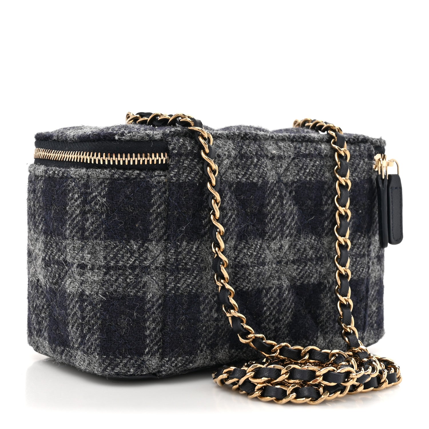 Chanel Wool Plaid Quilted Small Vanity Case With Chain Blue 2 of 10