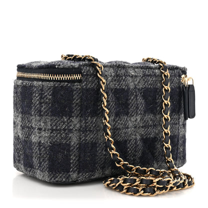 Chanel Wool Plaid Quilted Small Vanity Case With Chain Blue 2 of 10