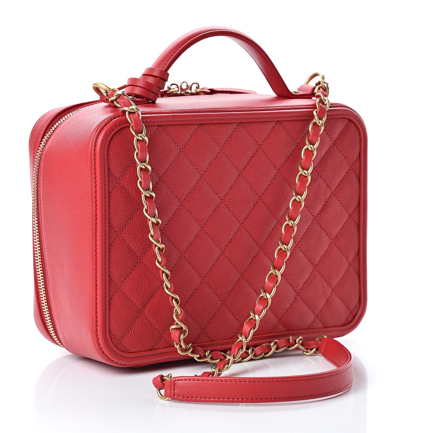 Chanel Caviar Quilted Large CC Filigree Vanity Case Red 3 of 11