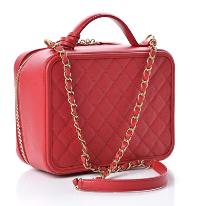 Chanel Caviar Quilted Large CC Filigree Vanity Case Red 3 of 11