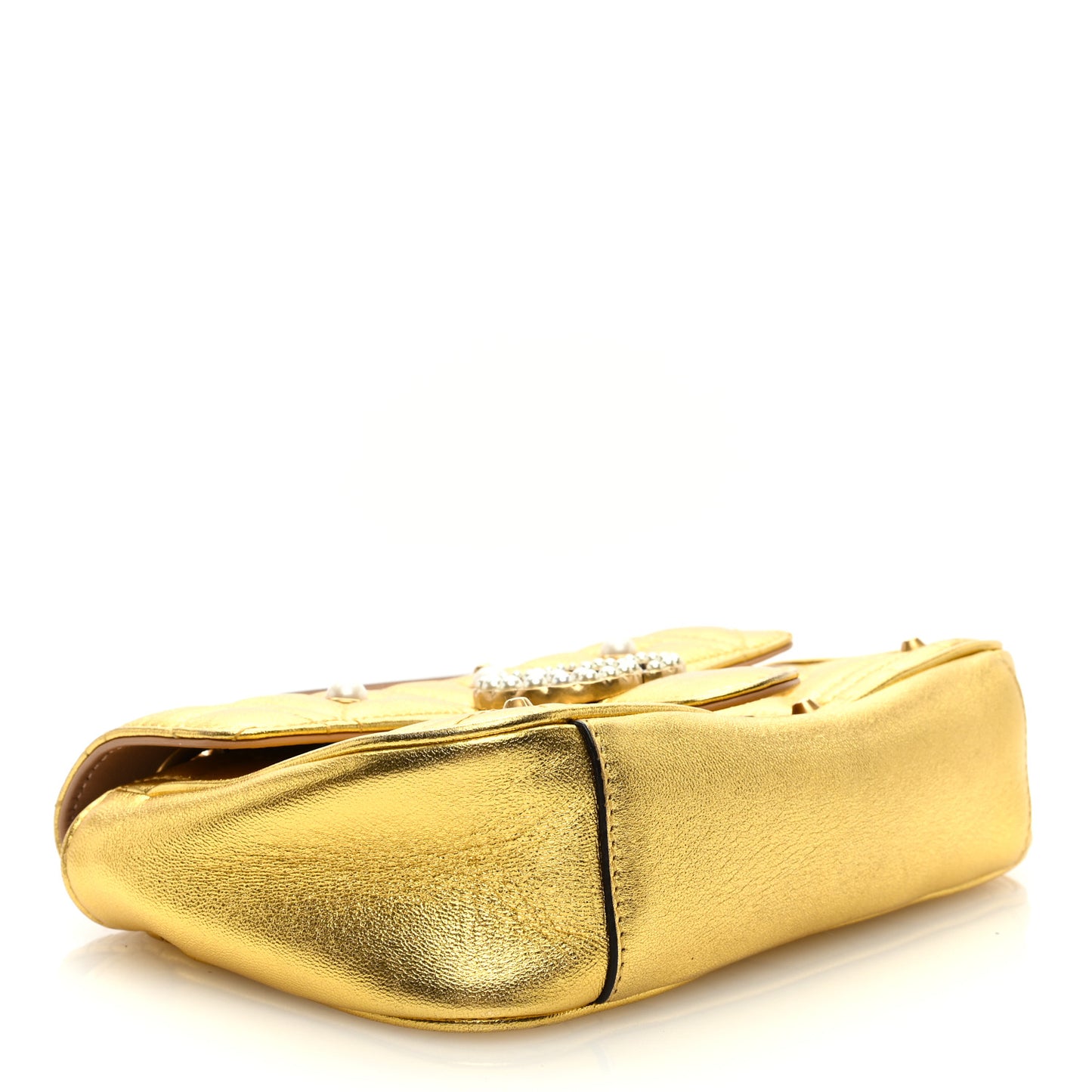 Metallic Calfskin Matelasse Studded Mini Pearly GG Marmont Shoulder Bag Gold