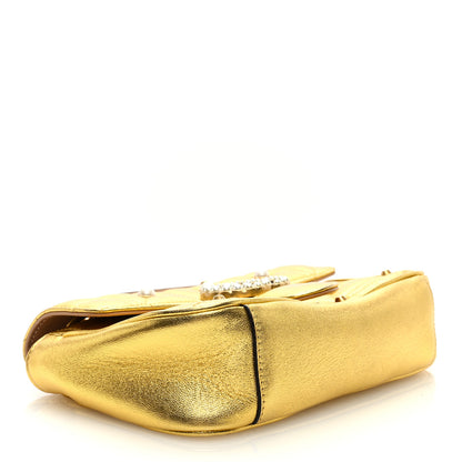 Gucci Metallic Calfskin Matelasse Studded Mini Pearly GG Marmont Shoulder Bag Gold 4 of 9