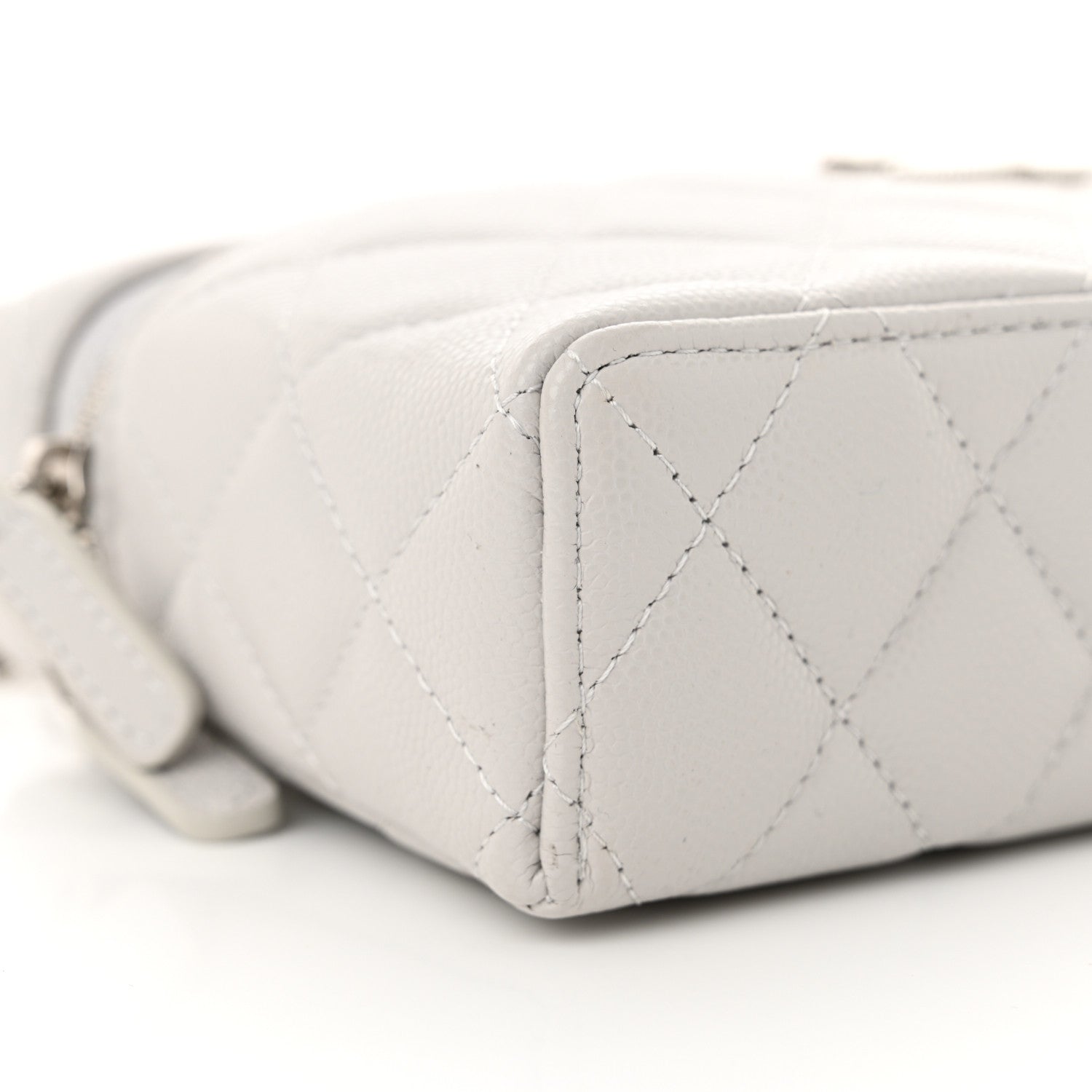 Chanel Caviar Quilted Ridged CC Top Handle Slim Vanity Case With Chain Light Grey 9 of 11