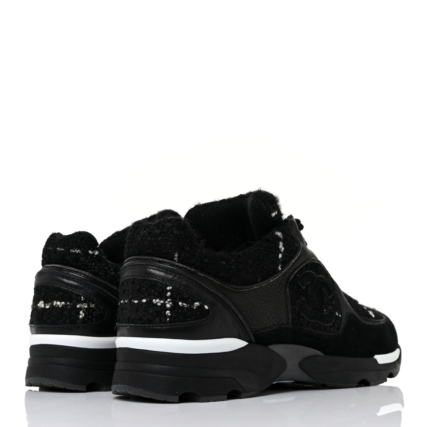 Tweed Suede Goatskin CC Sneakers 39.5 Black White
