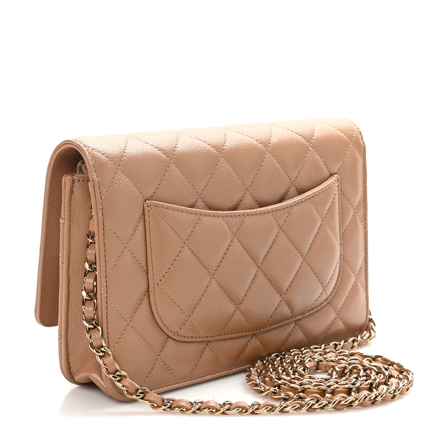 Caviar Quilted Wallet on Chain WOC Dark Beige