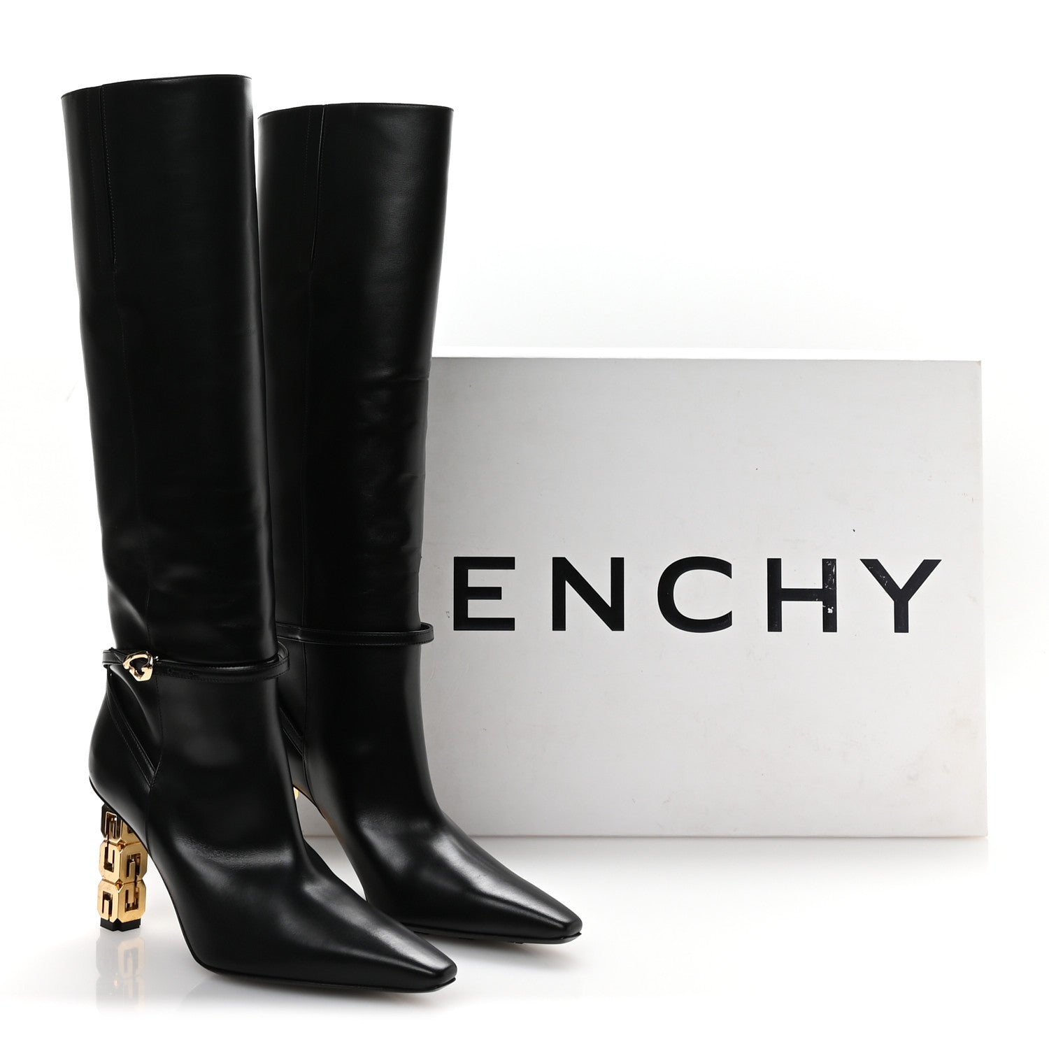 Givenchy Grained Calfskin G Cube Knee High Boots 38 Black 9 of 9
