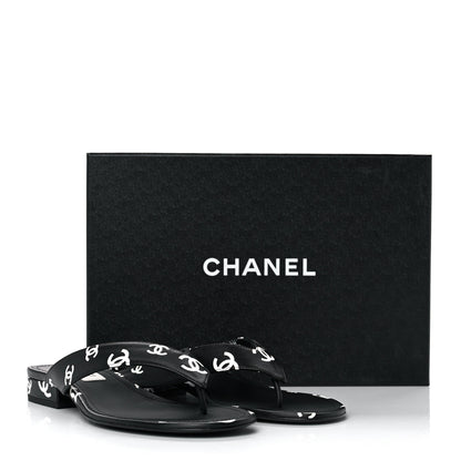 Chanel Lambskin Printed CC Thong Sandals 39 Black White 9 of 9