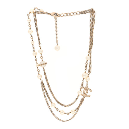 Chanel Metal Chain Link Pearl CC Multi Strand Choker Necklace Gold 3 of 4