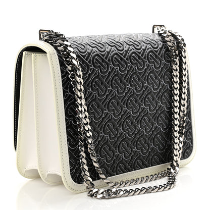 Burberry Calfskin Monogram Embossed Medium TB Chain Bag Black White 3 of 9