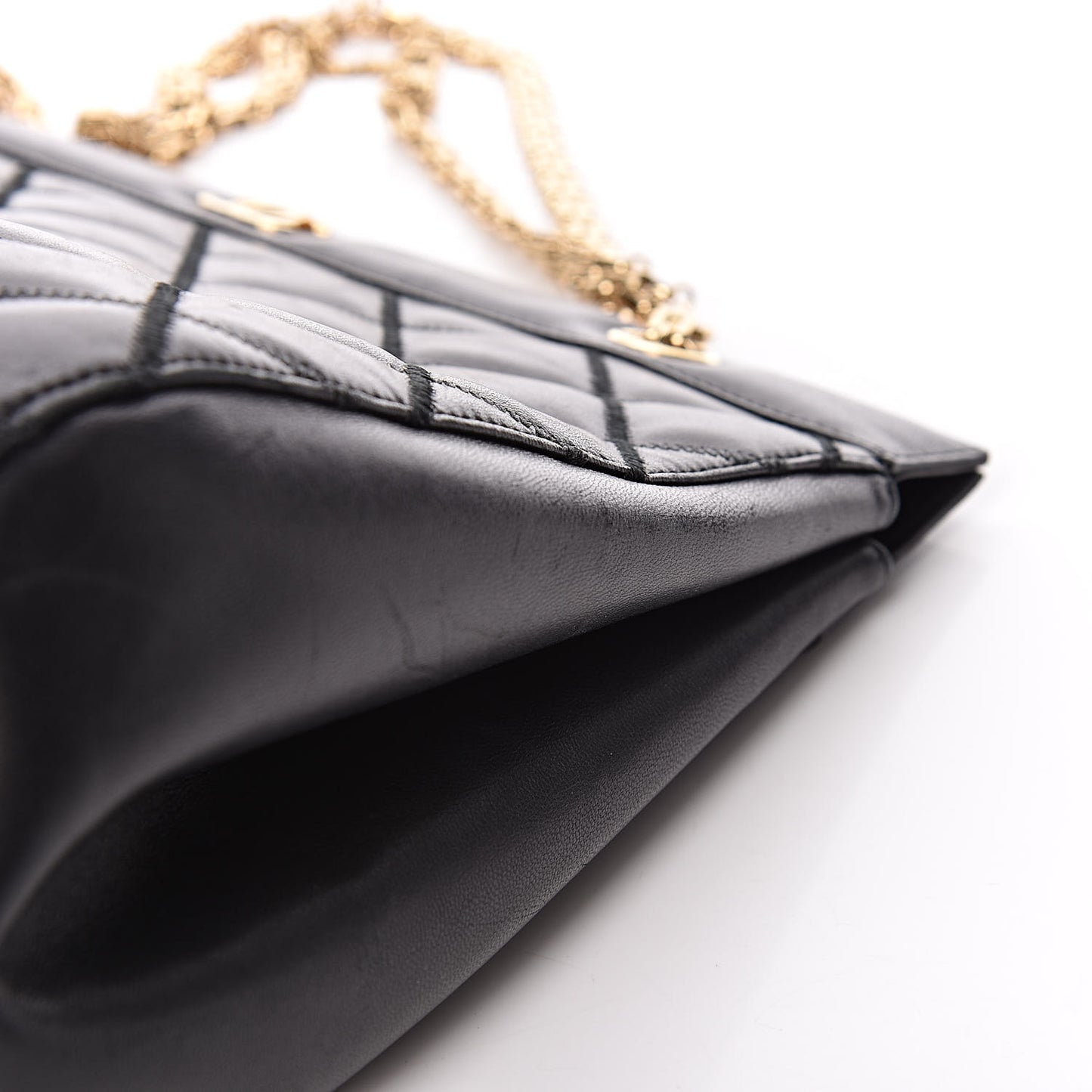 Lambskin Double Stitch Quilted Tote Black