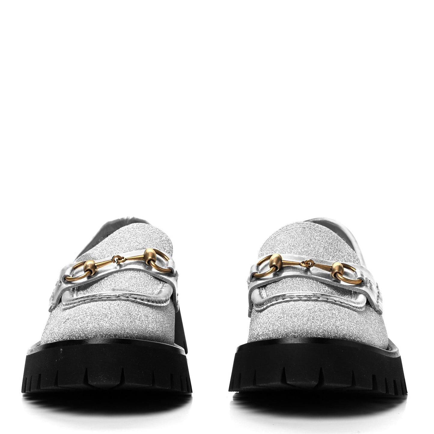 Mini Diamond Storm Silk Calfskin Womens Harald Horsebit 25mm Platform Loafers 38.5 Silver