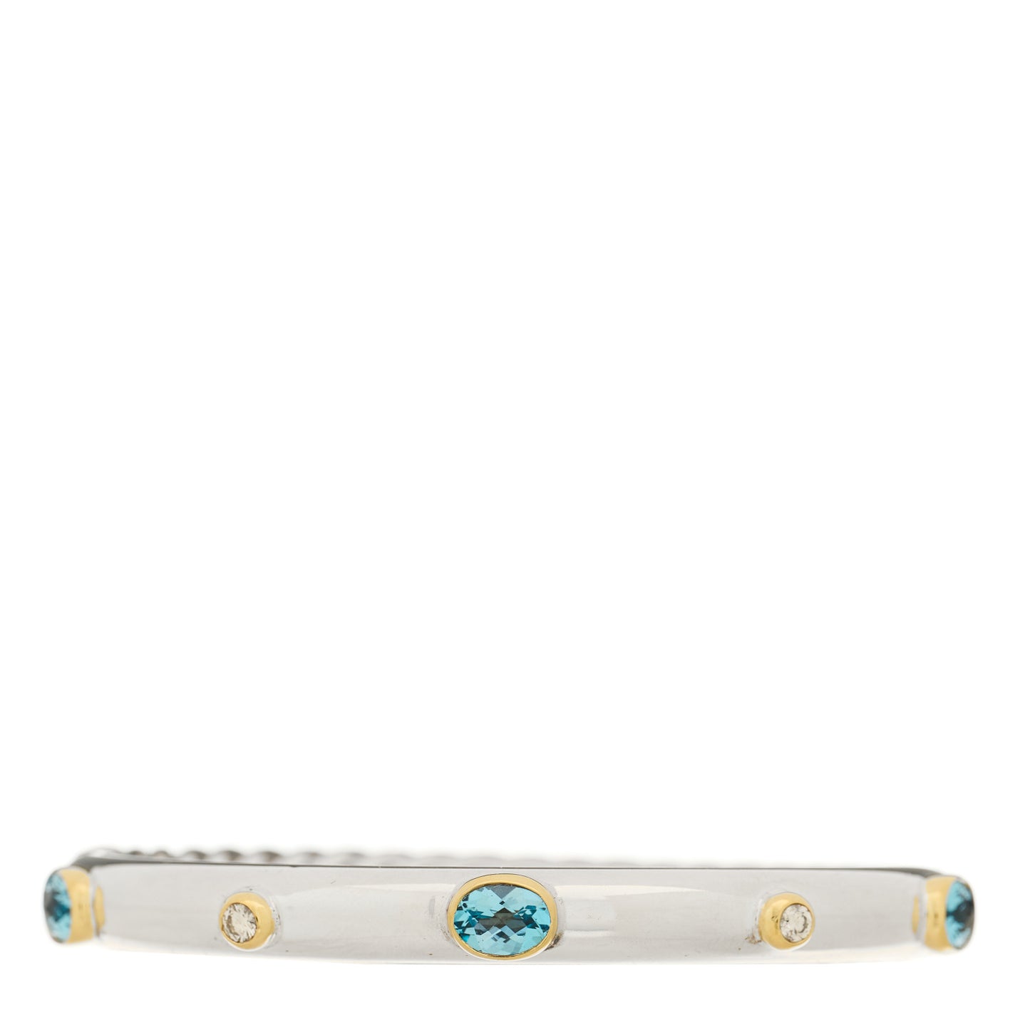Sterling Silver 18K Yellow Gold Blue Topaz Diamond 7mm Renaissance Bangle Bracelet