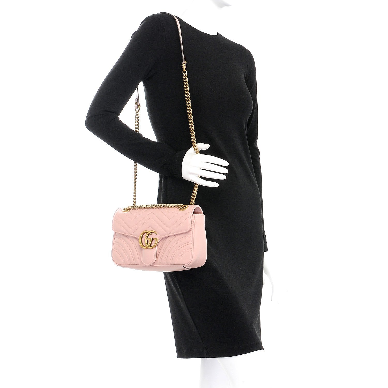 Gucci Calfskin Matelasse Small GG Marmont Shoulder Bag Perfect Pink 2 of 7
