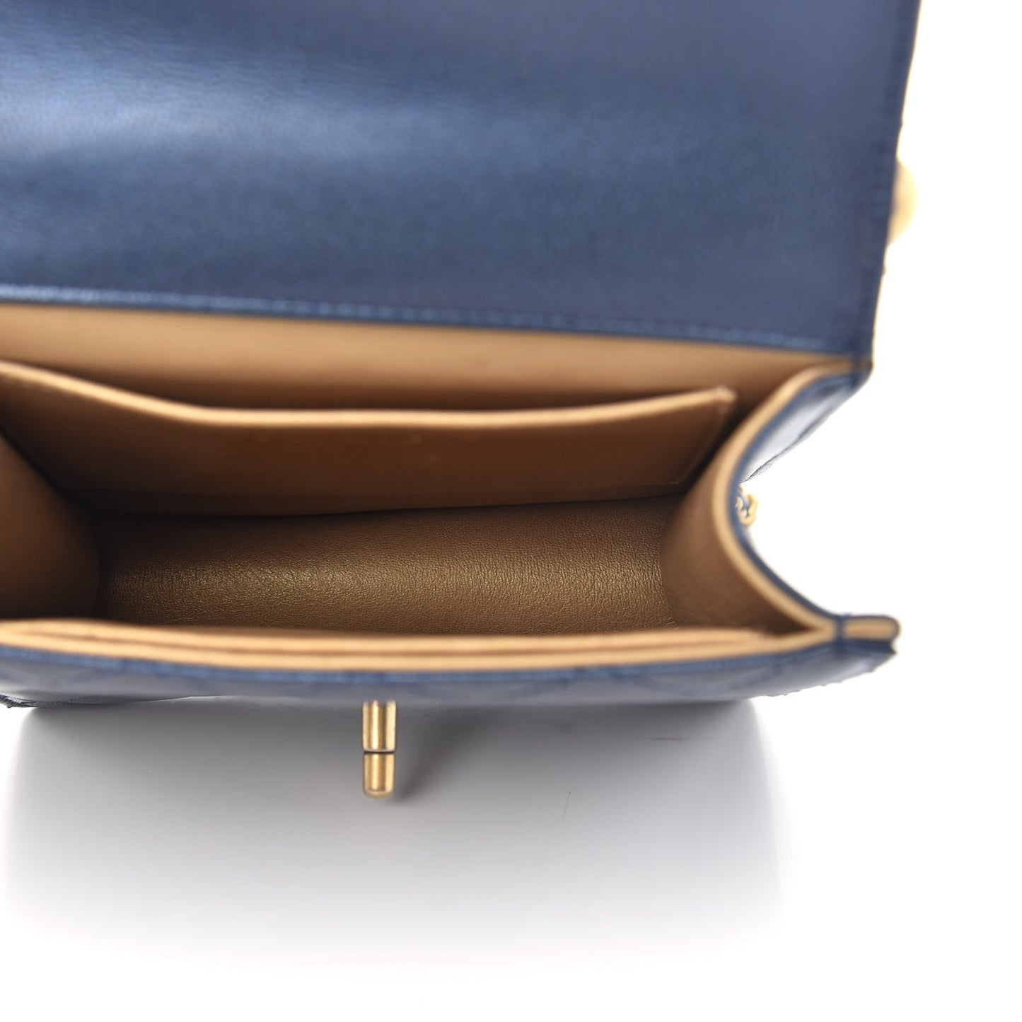 Iridescent Lambskin Quilted Chic Pearls Flap Navy Blue