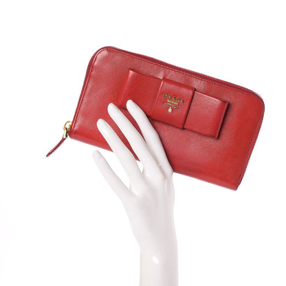 Prada Saffiano Fiocco Bow Zip Around Wallet Fuoco 2 of 12