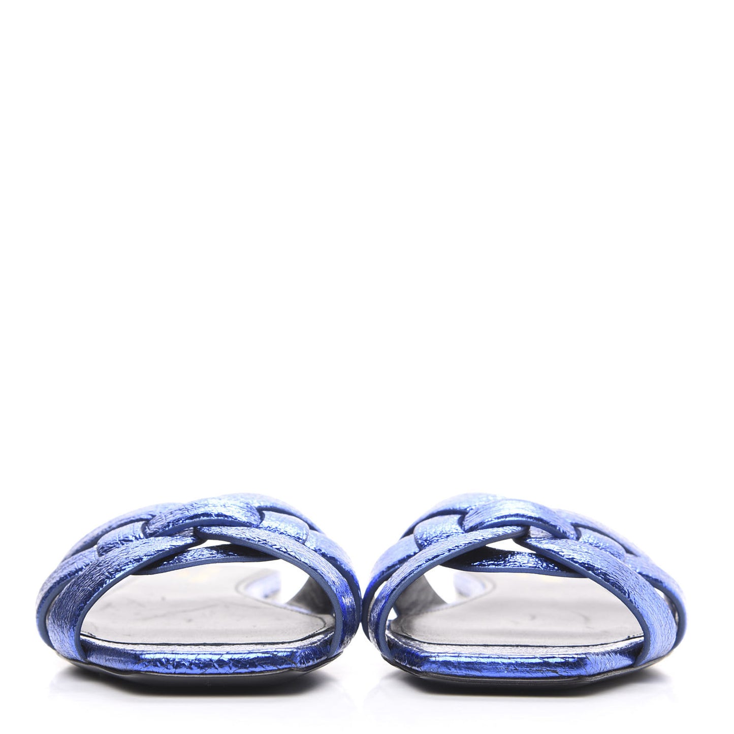 Metallic Crackled Calfskin Nu Pied 05 Slide Sandals 37 Blue