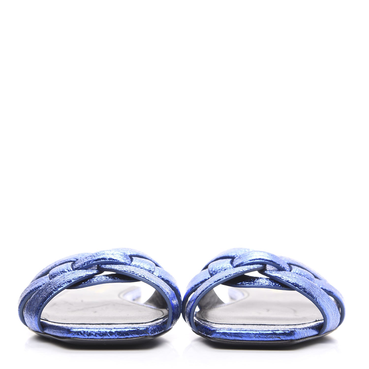 Saint Laurent Metallic Crackled Calfskin Nu Pied 05 Slide Sandals 37 Blue 2 of 10
