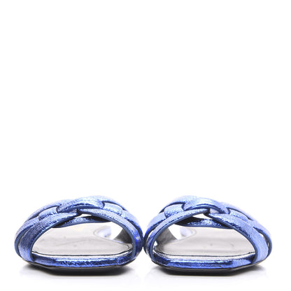 Saint Laurent Metallic Crackled Calfskin Nu Pied 05 Slide Sandals 37 Blue 2 of 10