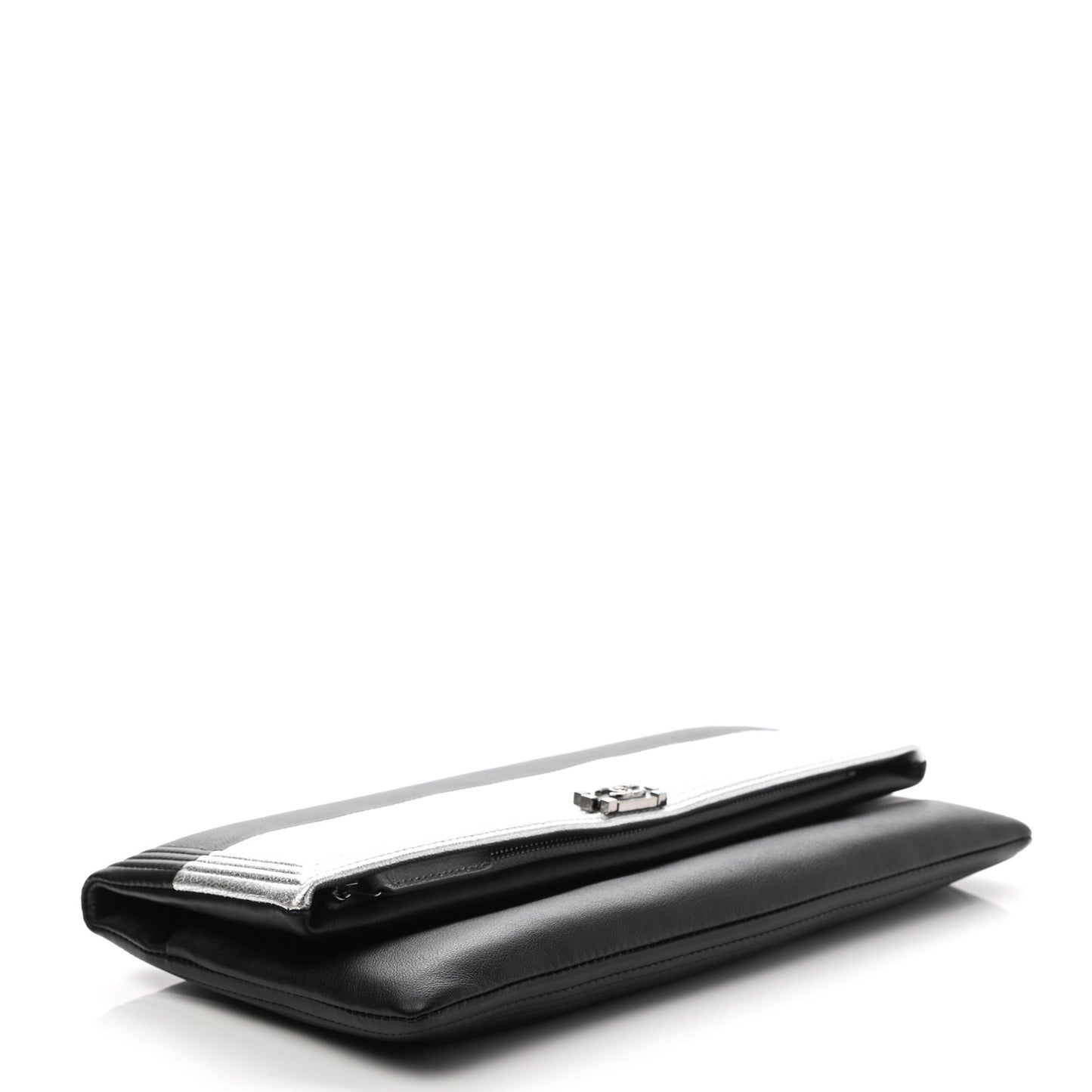 Metallic Goatskin Beauty CC Boy Clutch Black Silver