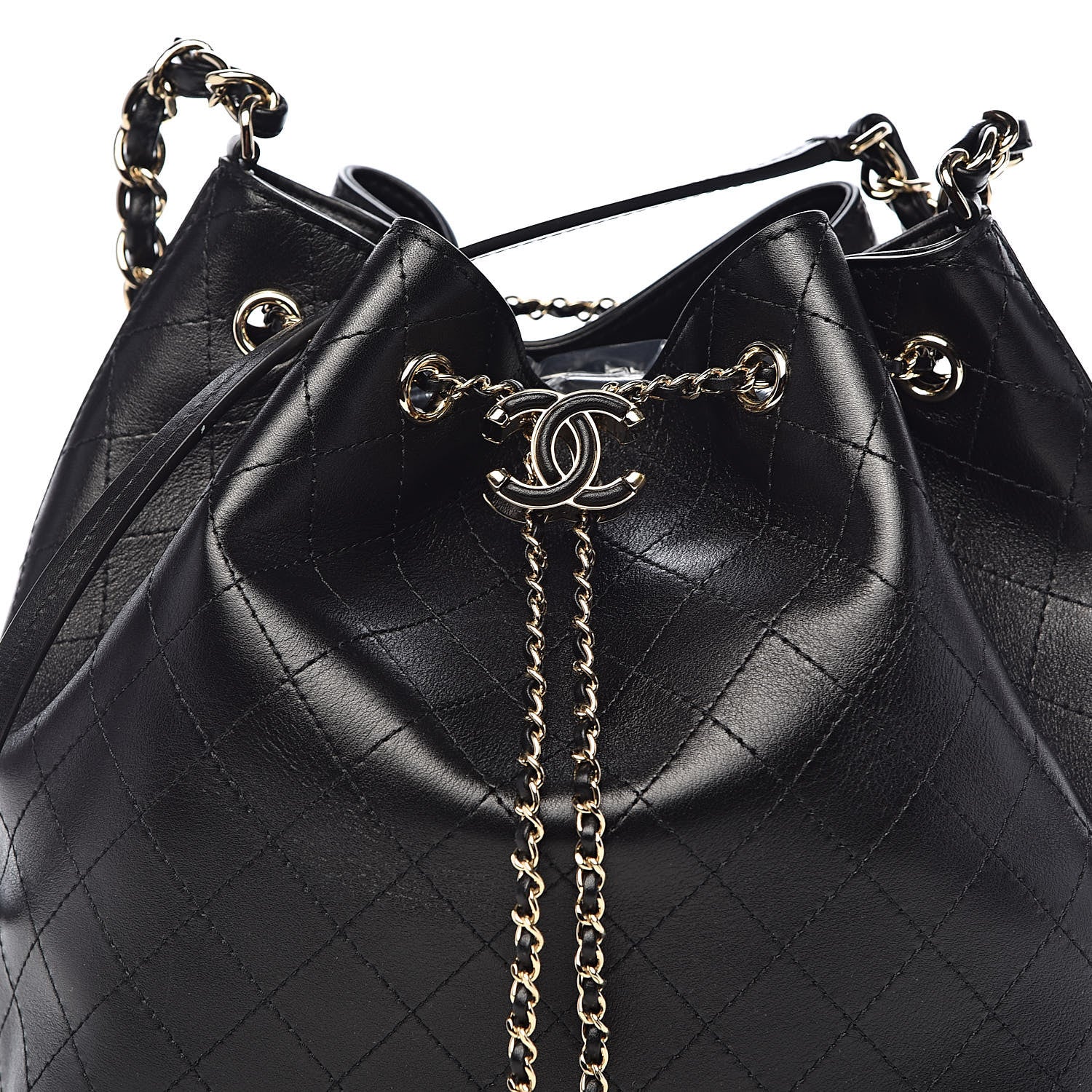 Chanel Calfskin Stitched Drawstring Bag Black 9 of 11