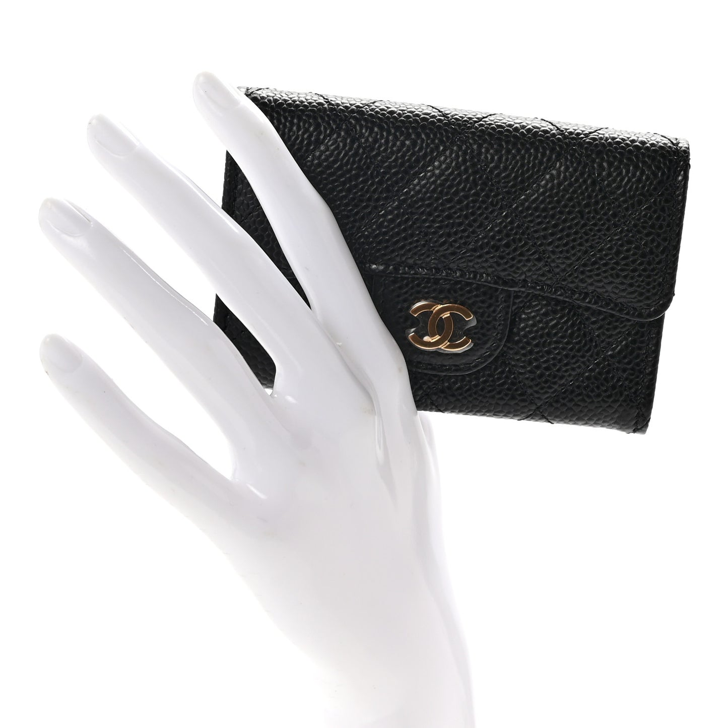 Caviar Quilted Flap Card Holder Wallet Black