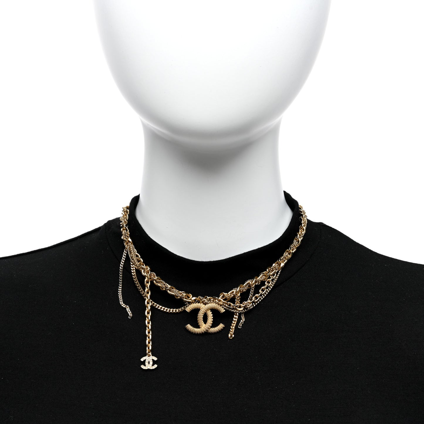 Metal Chain Link CC Multi Strand Choker Necklace Gold