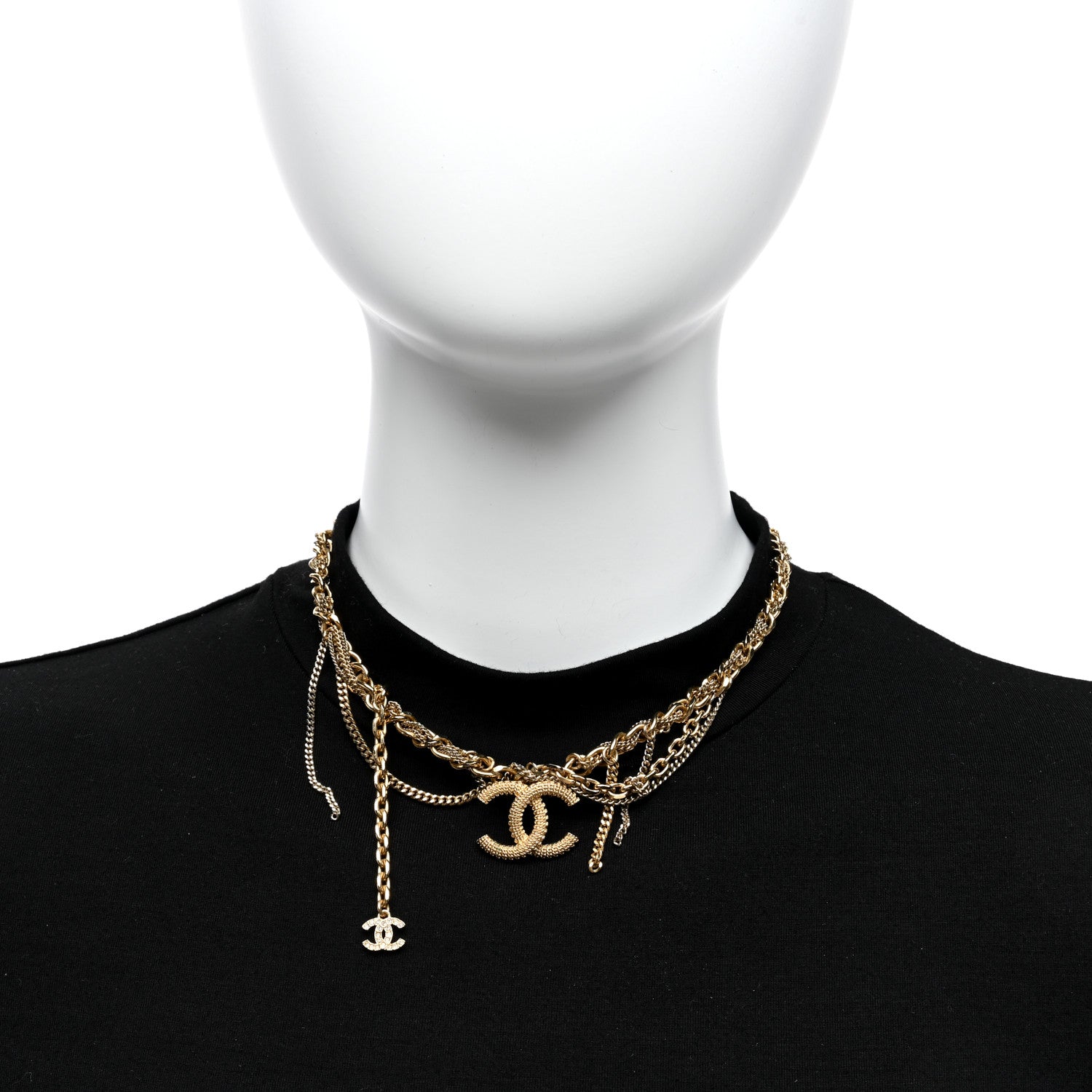 Chanel Metal Chain Link CC Multi Strand Choker Necklace Gold 3 of 5