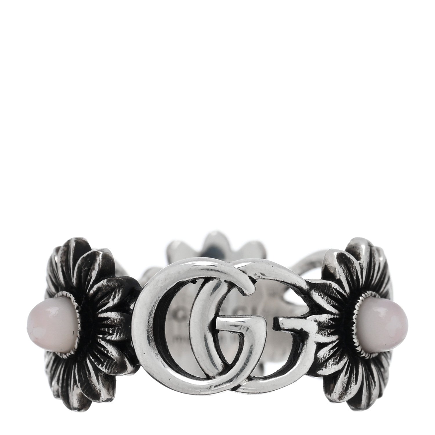 Gucci Sterling Silver Mother of Pearl Double G Marmont Flower Ring 52 6 1 of 4