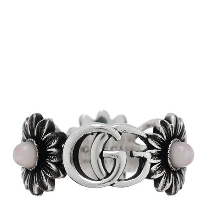 Gucci Sterling Silver Mother of Pearl Double G Marmont Flower Ring 52 6 1 of 4