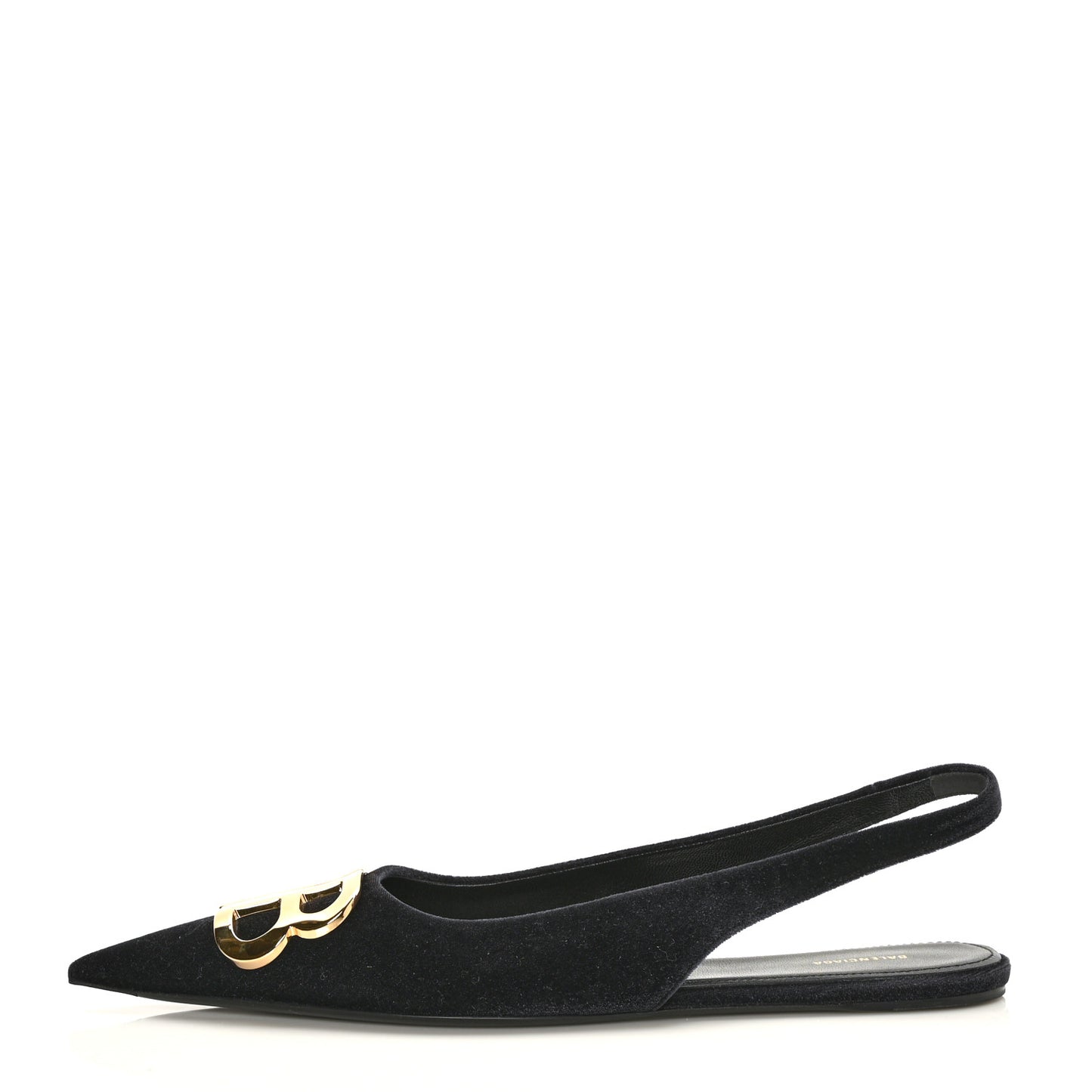 Velvet BB Knife Pointy Toe Slingback Flats 38 Black