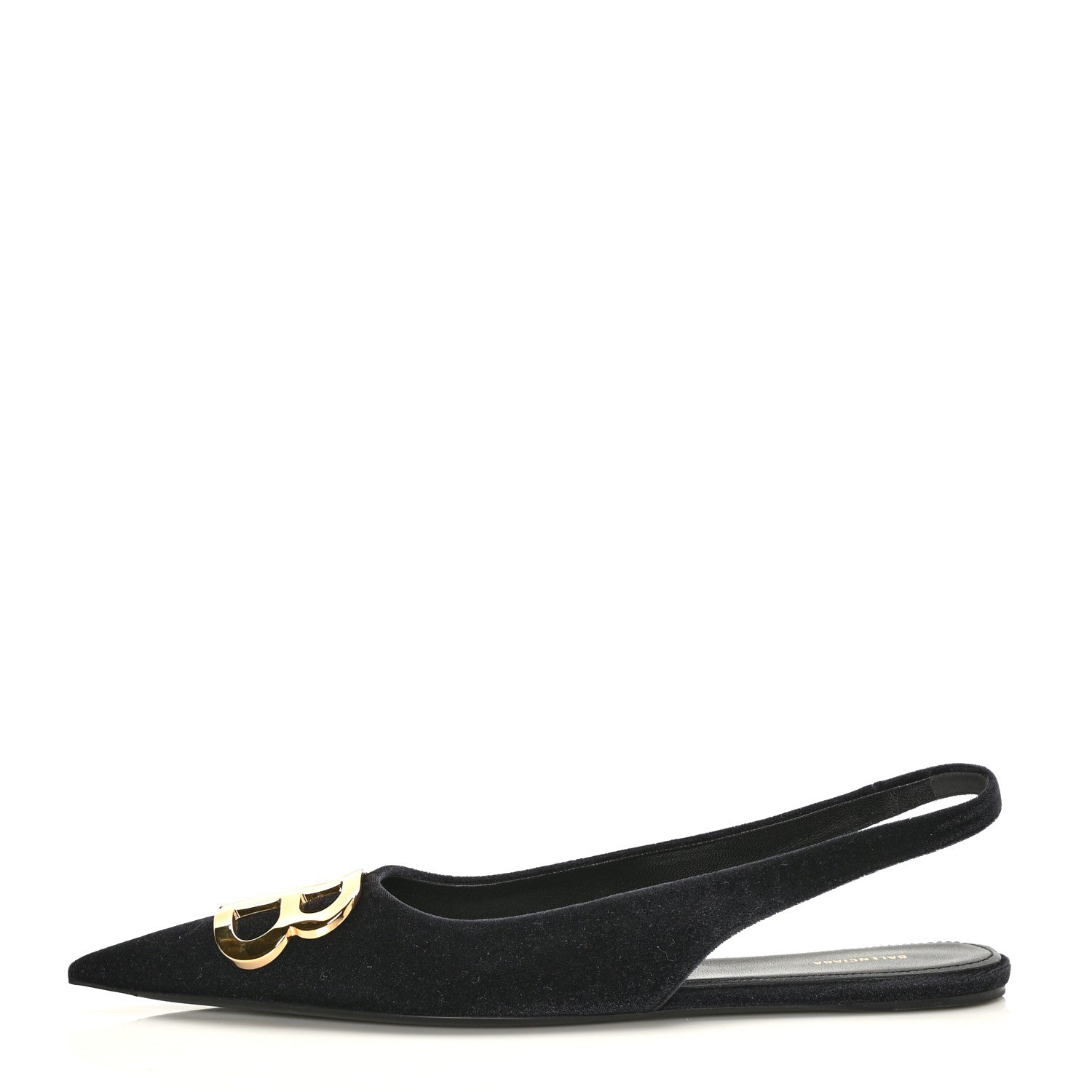 Balenciaga Velvet BB Knife Pointy Toe Slingback Flats 38 Black 1 of 7