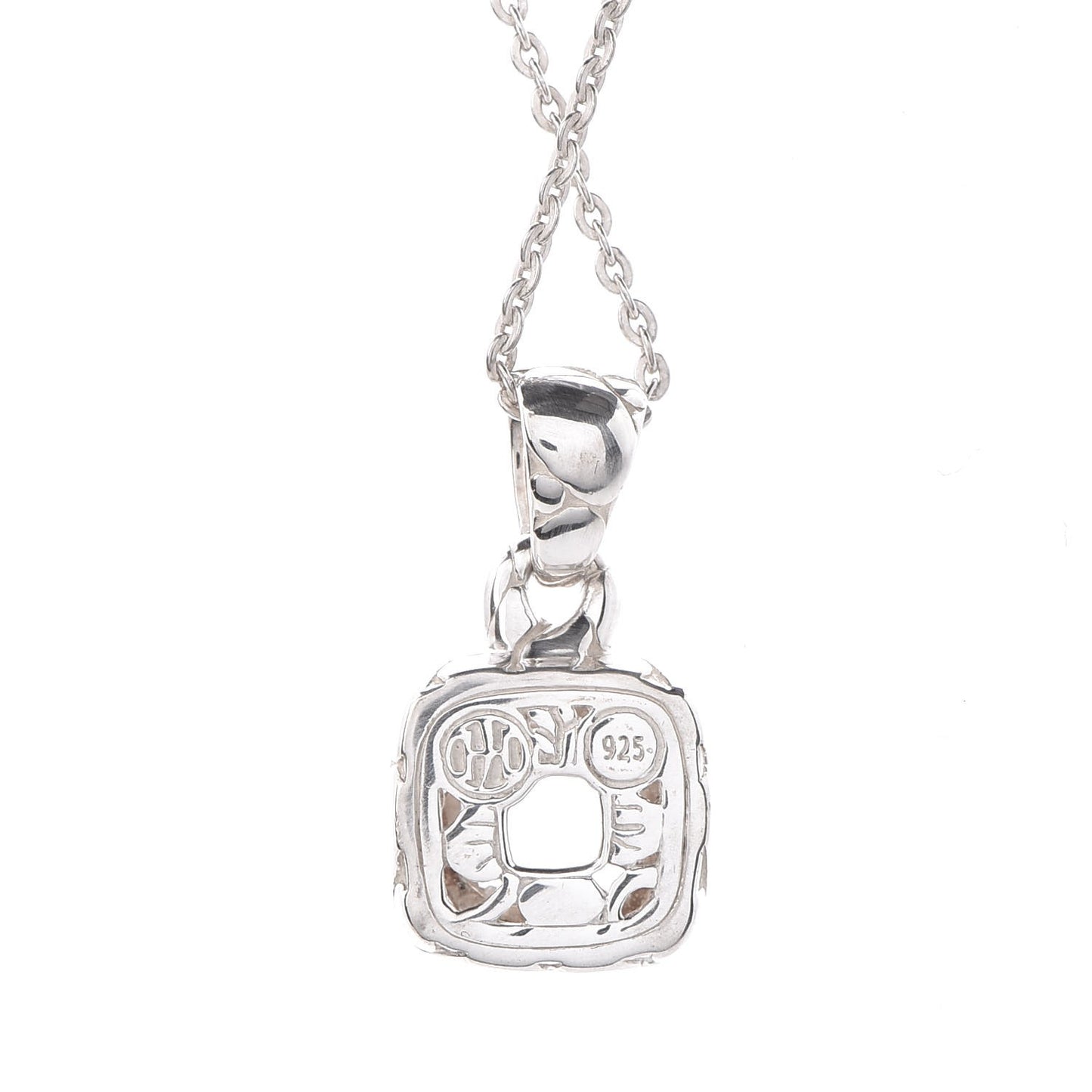 Sterling Silver White Topaz Kali Square Pendant Necklace