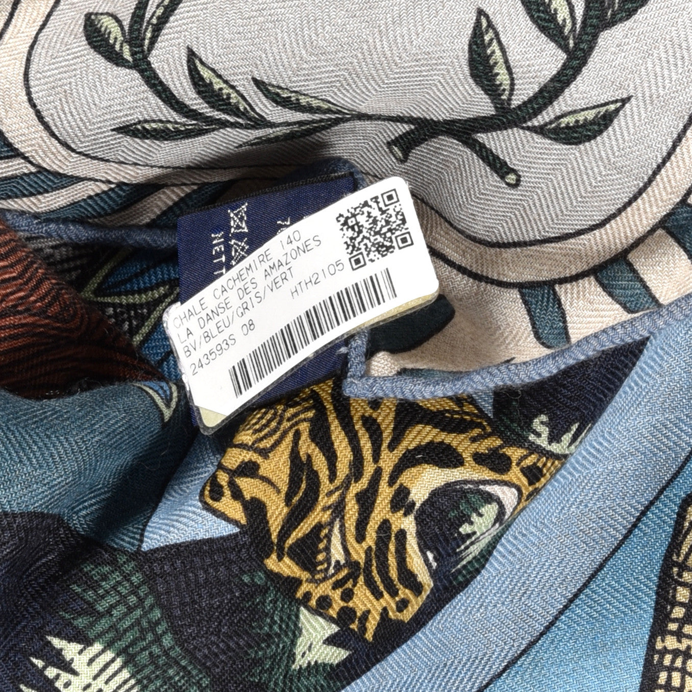 Cashmere Silk La Danse Des Amazones Shawl 140 Bleu Gris Vert
