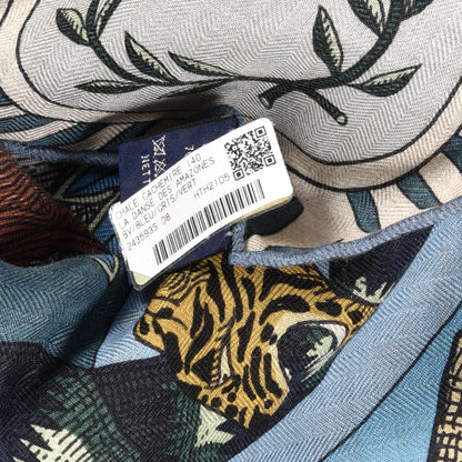 Hermes Cashmere Silk La Danse Des Amazones Shawl 140 Bleu Gris Vert 6 of 6