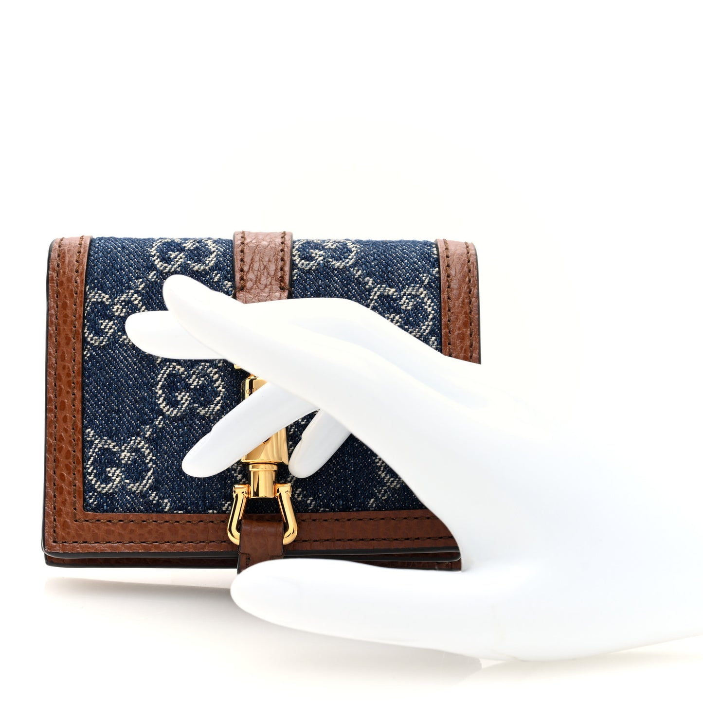 New Denim GG Monogram Jackie 1961 Card Case Blue Tea Cuir