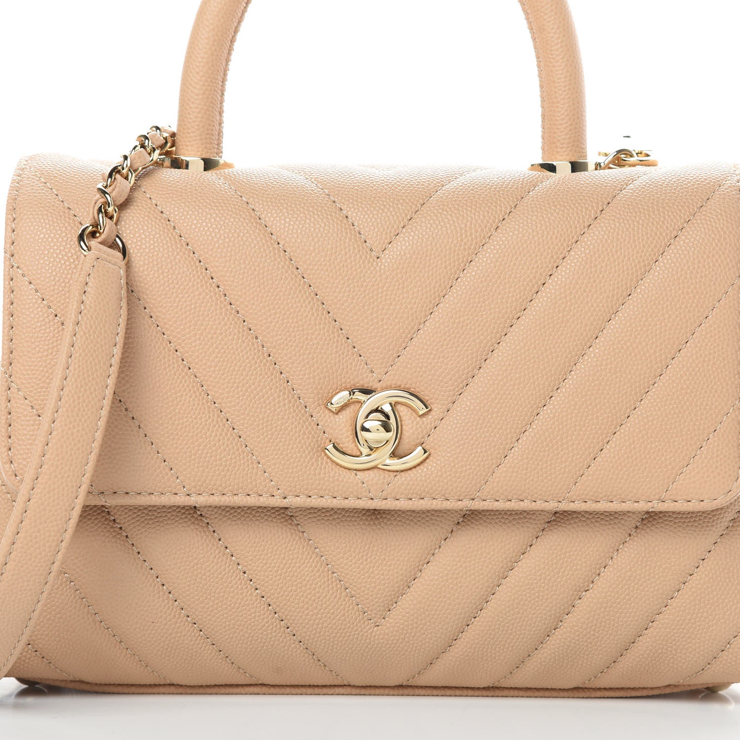 Chanel Caviar Chevron Quilted Mini Coco Handle Flap Beige 8 of 11