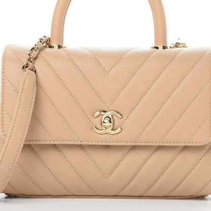 Chanel Caviar Chevron Quilted Mini Coco Handle Flap Beige 8 of 11