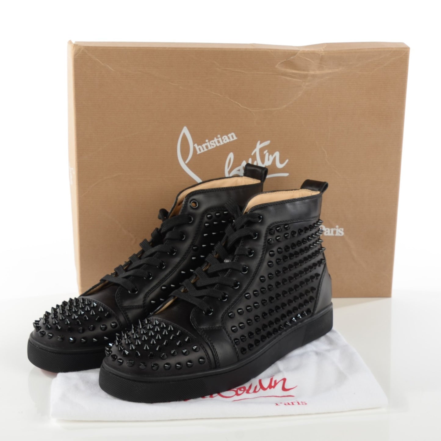 Mens Leather Louis Spikes Flat Sneakers 44 Black