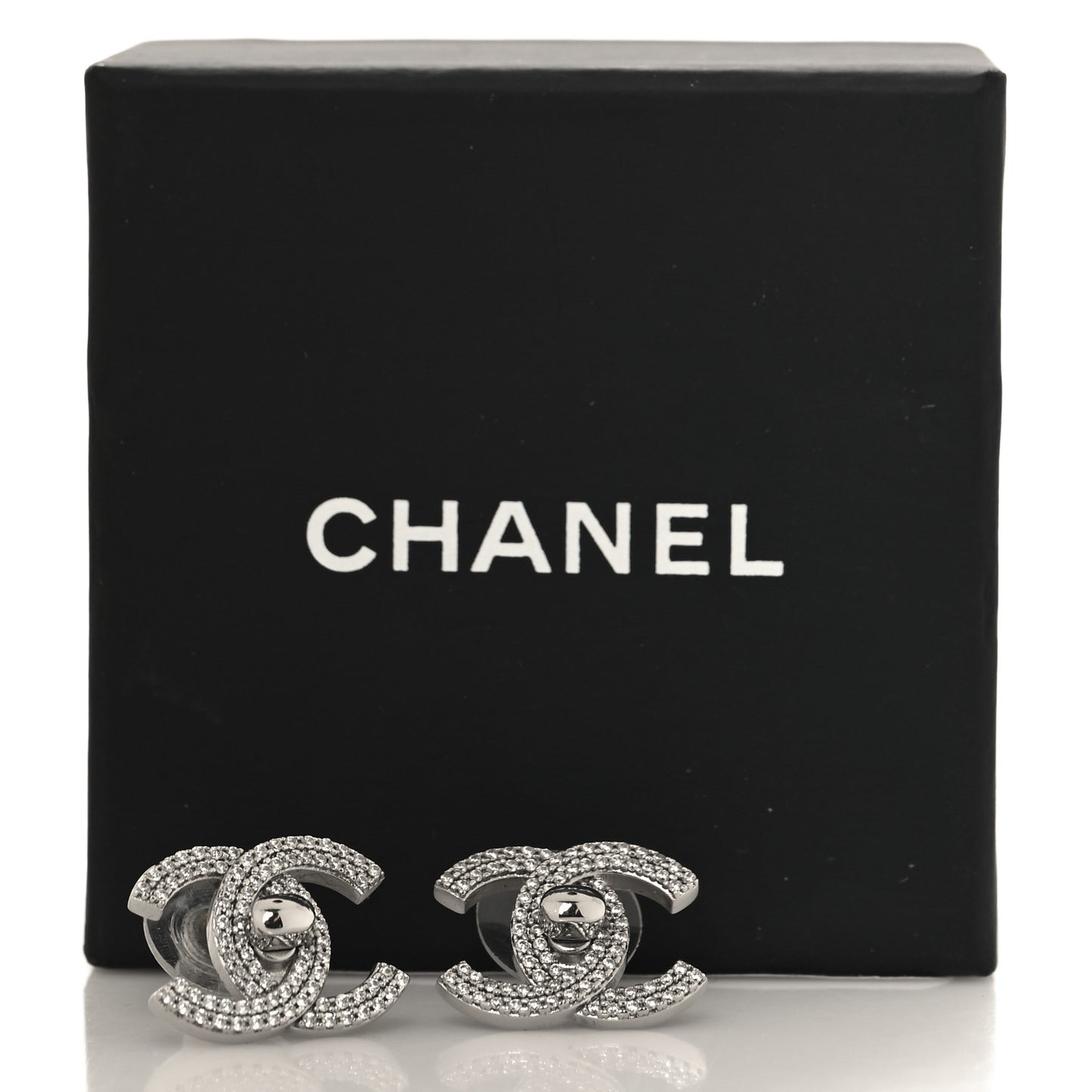 Crystal CC Turnlock Earrings Silver