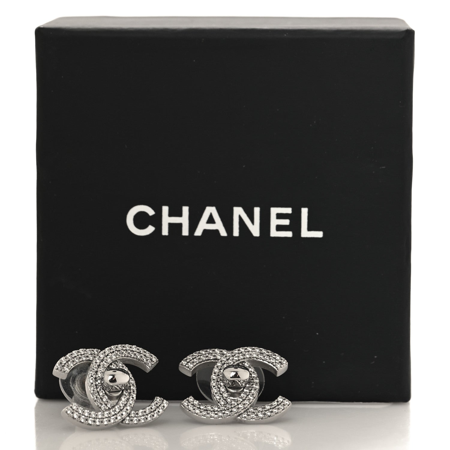 Chanel Crystal CC Turnlock Earrings Silver 5 of 5