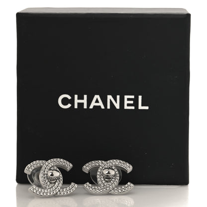 Chanel Crystal CC Turnlock Earrings Silver 5 of 5
