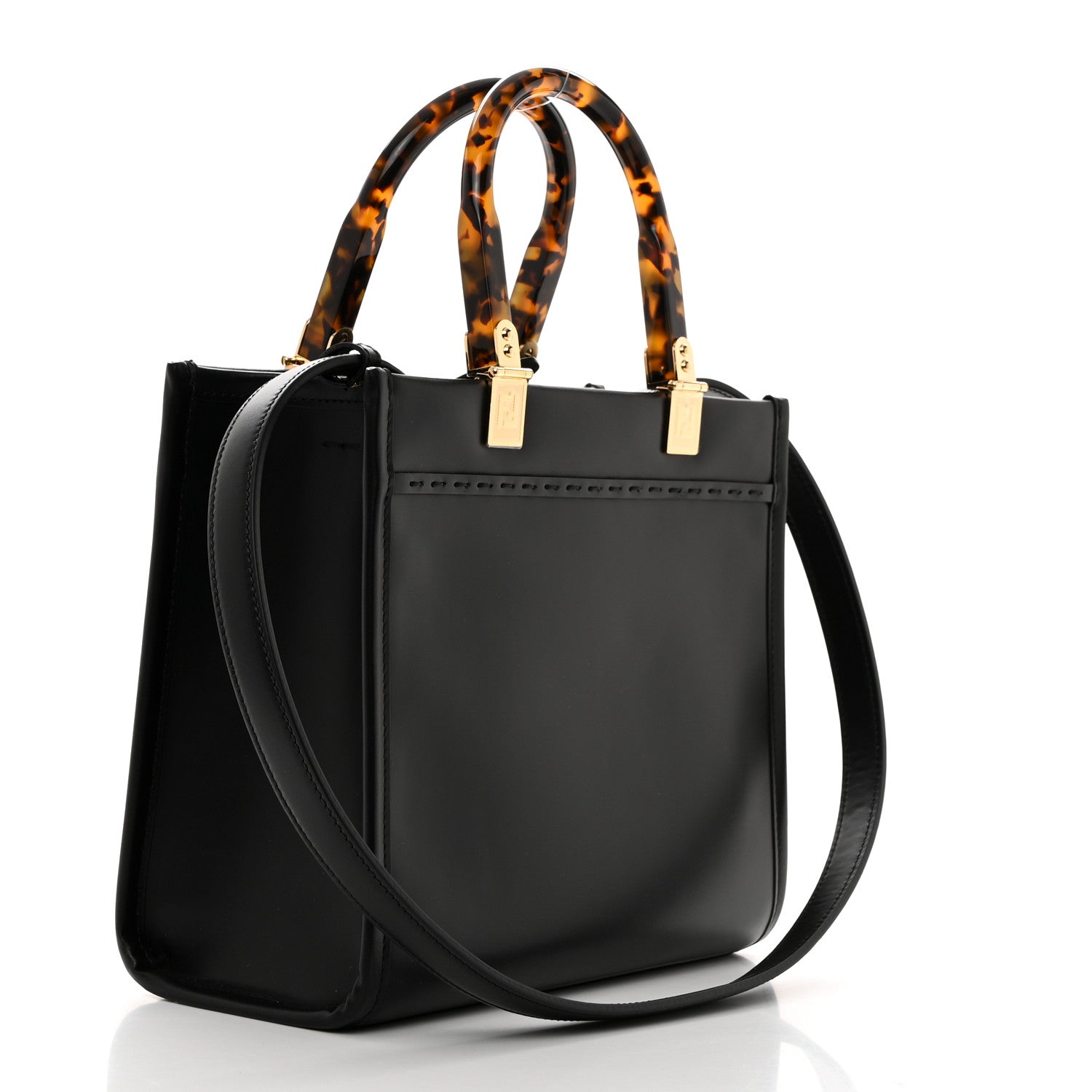 Fendi Vitello King Plexiglass Logo Embossed Small Fendi Sunshine Shopper Tote Black 3 of 11