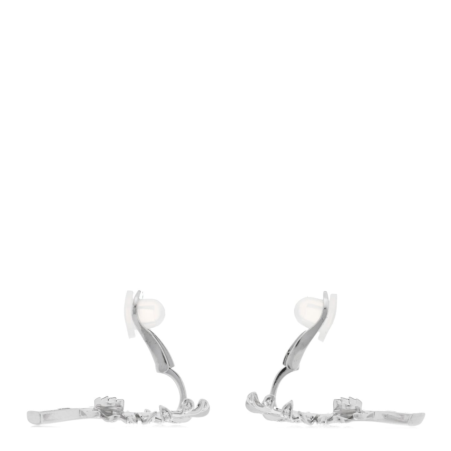 18K White Gold Diamond Plume De Chanel Clip On Earrings